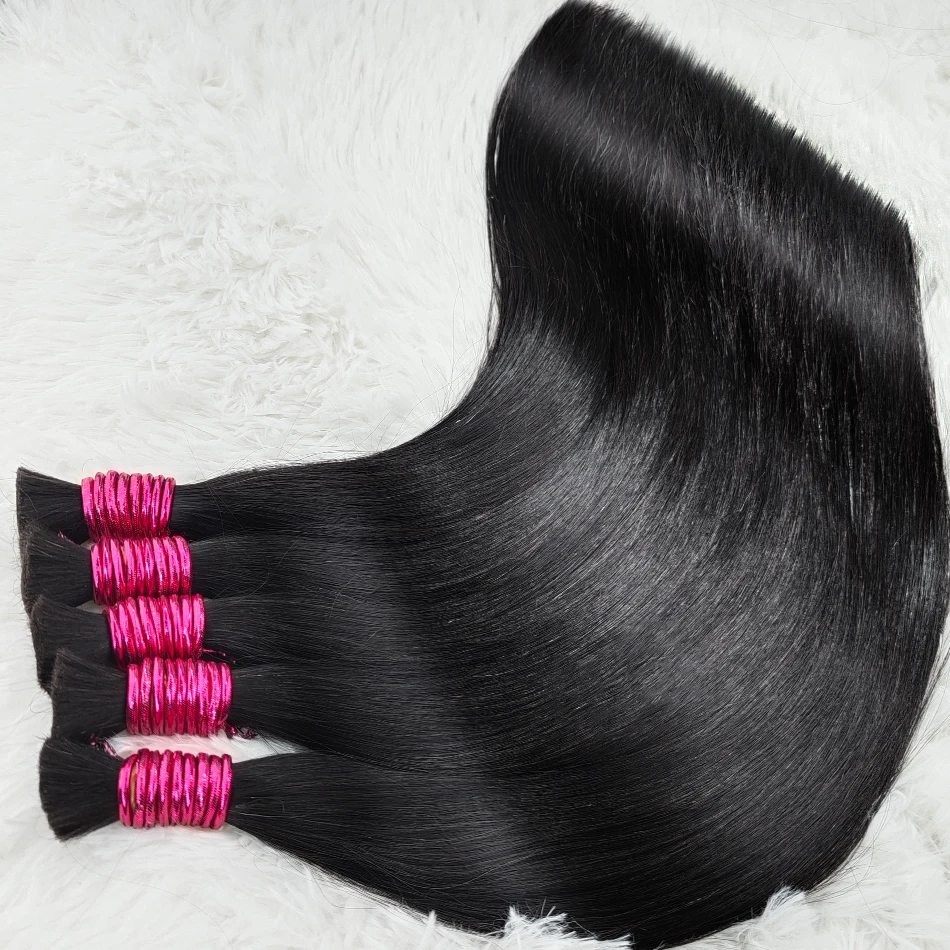 Wholesale 100% Human Hair Extensions Straight Natural Black Indian Hair Bulk Virgin Hair Bundles Brazilian Remy Hair 30 inches