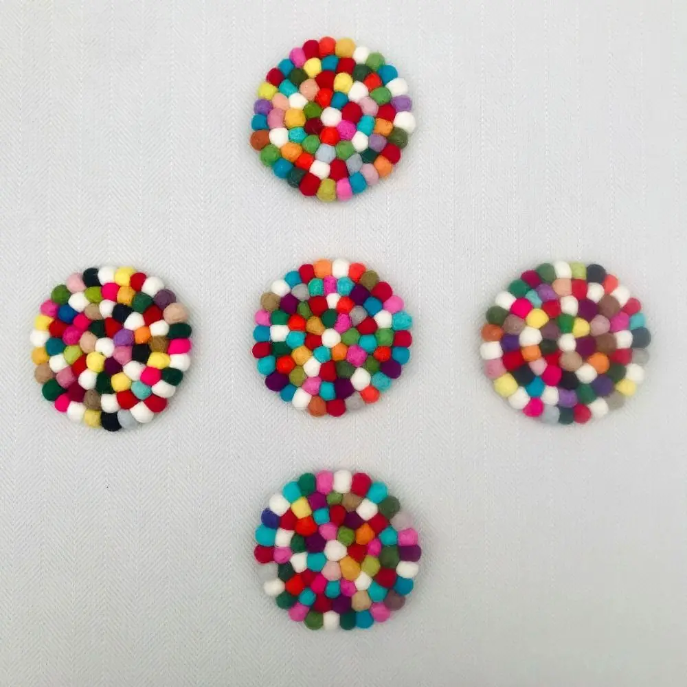 5 pcs Rotundity Round Felt Ball Coasters 4 Inches Wool Felt Round Wool Insulation Pad Colorful Felt Coaster Pads Table