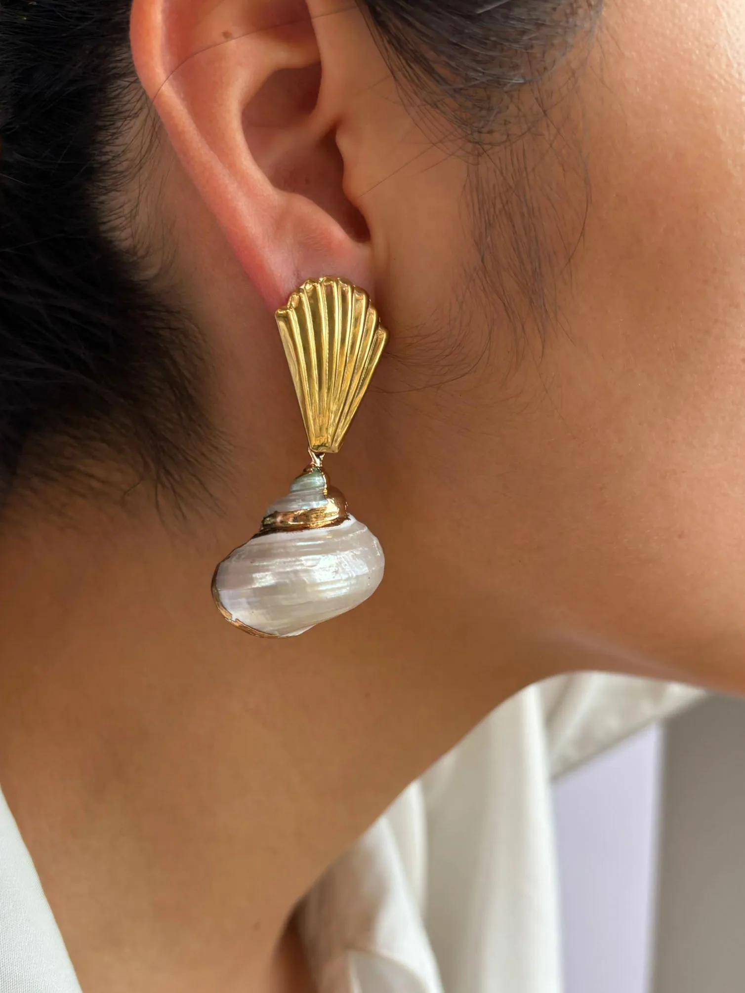 GHIDBK Fashion Unique18K Gold-plated Natural Shell Drop Earrings for Women Charming Stainless Steel Jewelry Gift Anti-Tarnish
