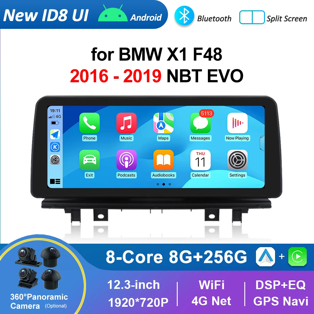 Android Auto Car Radio Video Player Carplay DSP Stereo 12.3'' for BMW X1 F48 2016 - 2019 NBT / EVO System DSP Stereo 360 Camera