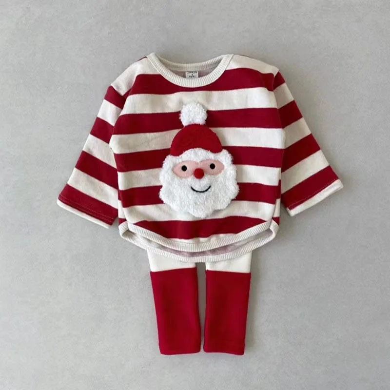 2024 winter new baby Christmas sweatshirt trousers Santa Claus suit warm holiday essential long sleeves thickened T 2 4 1 5