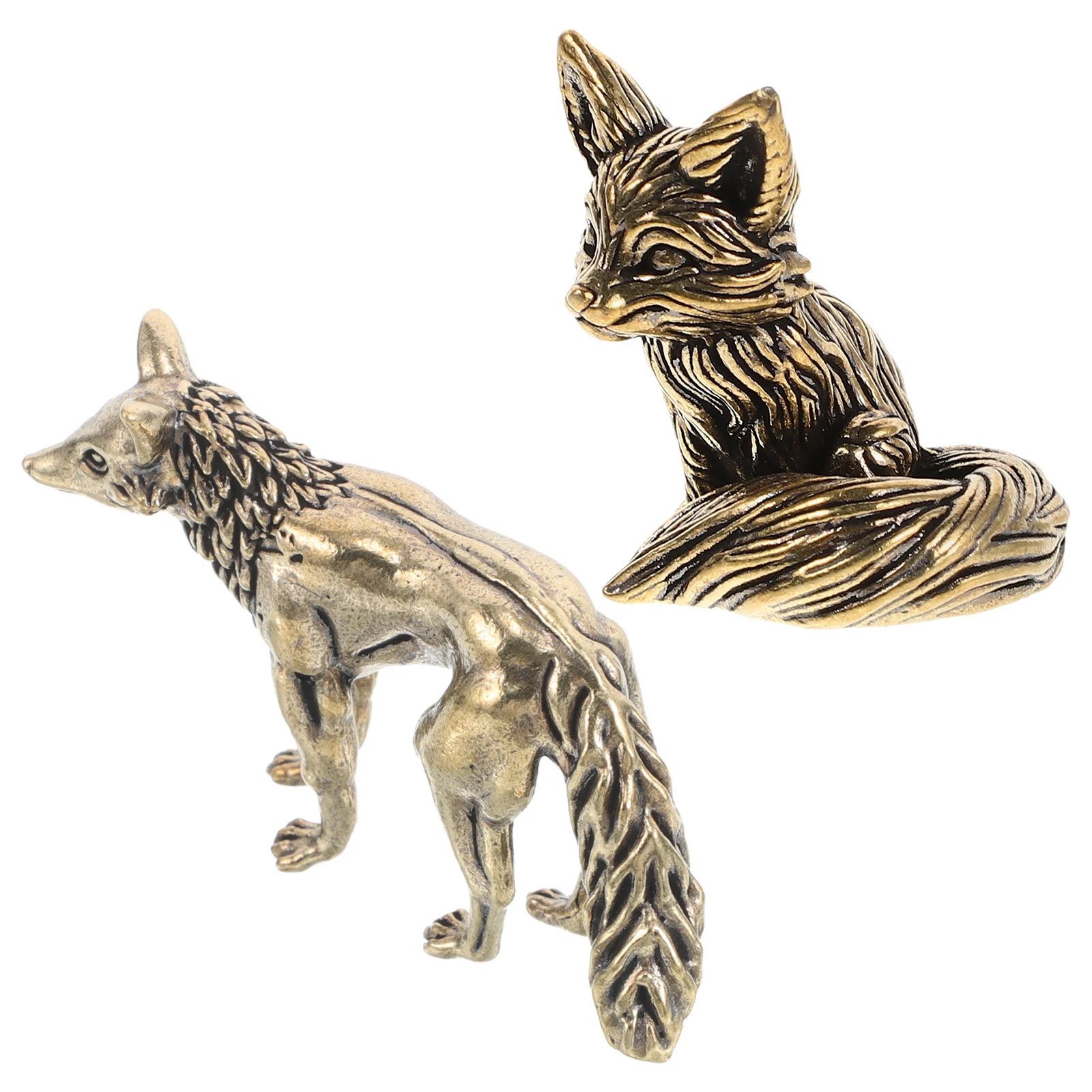 

2 Pcs Decor Brass Fox Animal Ornament Mini Figurines Sculpture Decoration Statue