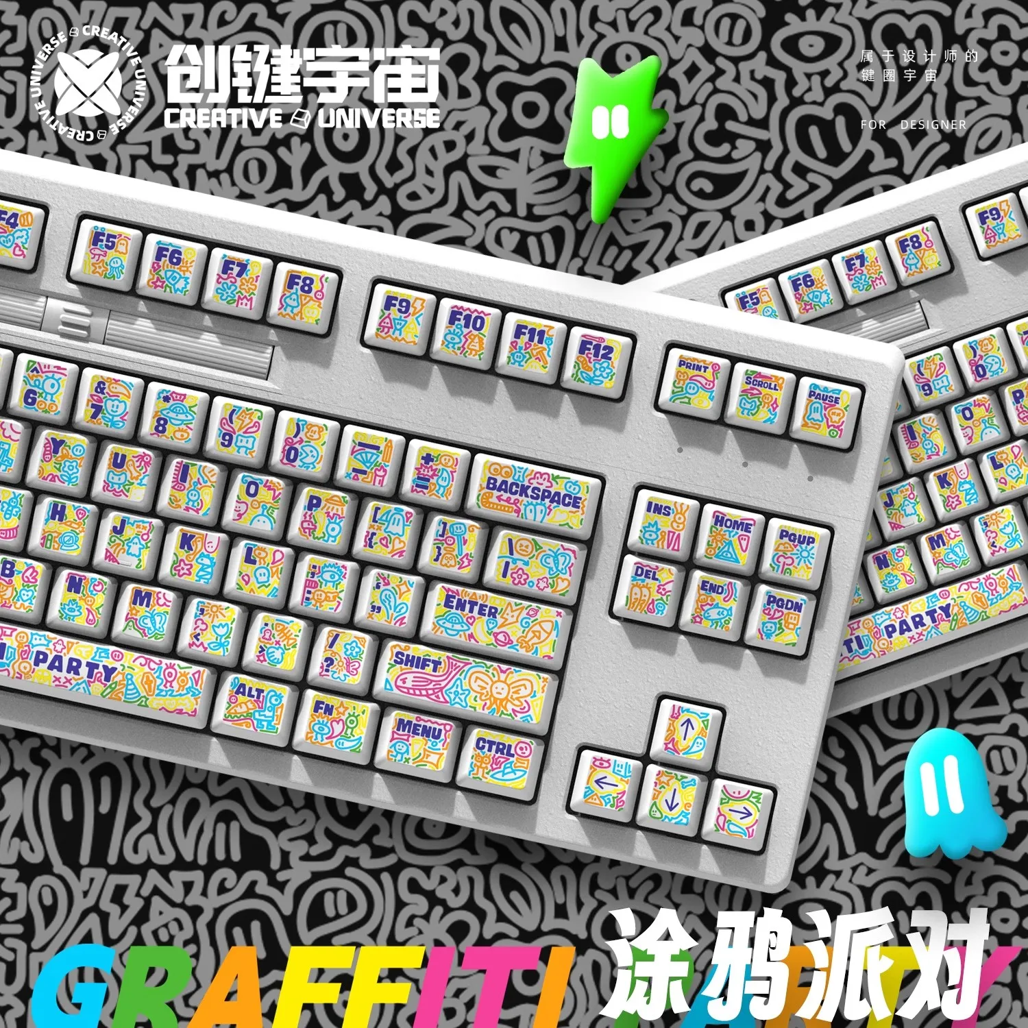 Bonito Anime PBT Keycaps Set, Teclado Mecânico, Graffiti Keycaps, Perfil Cereja, Interruptor MX, Personalizado, 133 Chaves