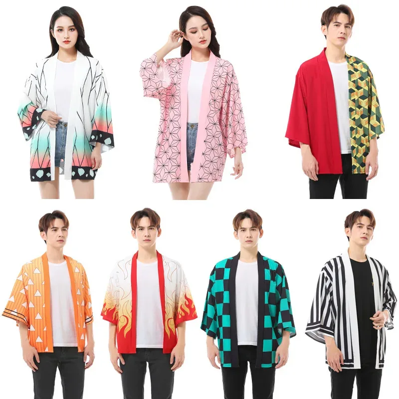 Halloween/Christmas Ghost Blade Anime Feather Knitted Kimono Coat Kitchen Charcoal Zhilang Suit Bathrobe Anime Cloak Pajamas