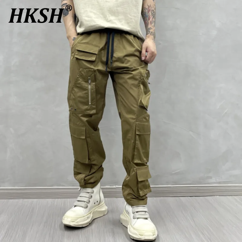 

HKSH Men's Summer New American Retro Chic Tactical Workwear Cargo Pants Versatile Trendy Pockets Loose Straight Overalls HK1666