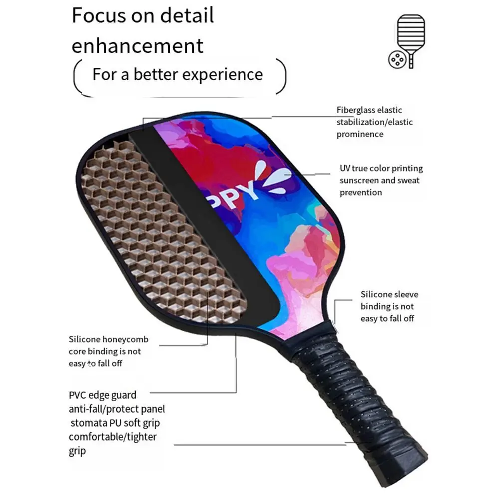 Fiberglass Surface Pickleball Paddle Set Multi-Pattern Portable Pickleball Balls Set Non-Slip Lightweight Pickleball Rackets