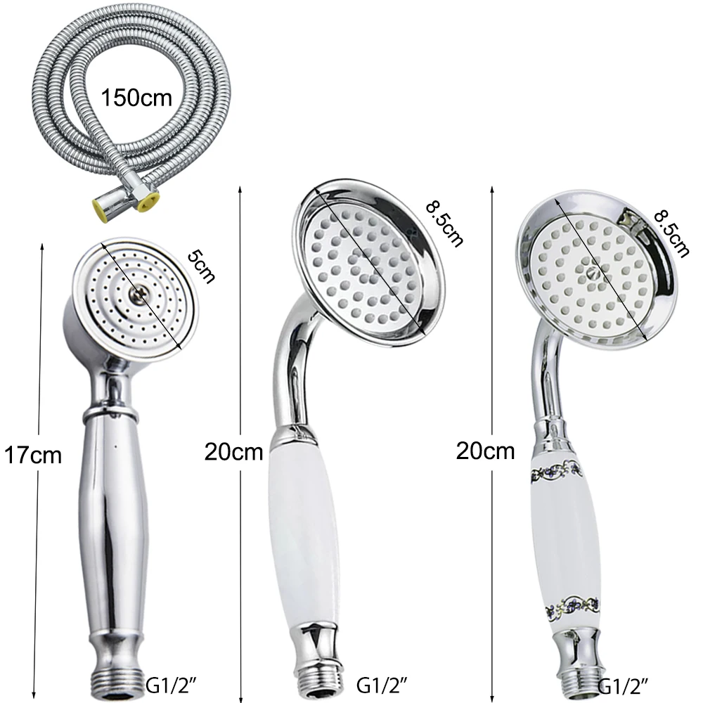 الكروم دش يدوي السيراميك يده رئيس النحاس قوس 150 سنتيمتر دش خرطوم صنبور رئيس ملحقات الحمام للحمام