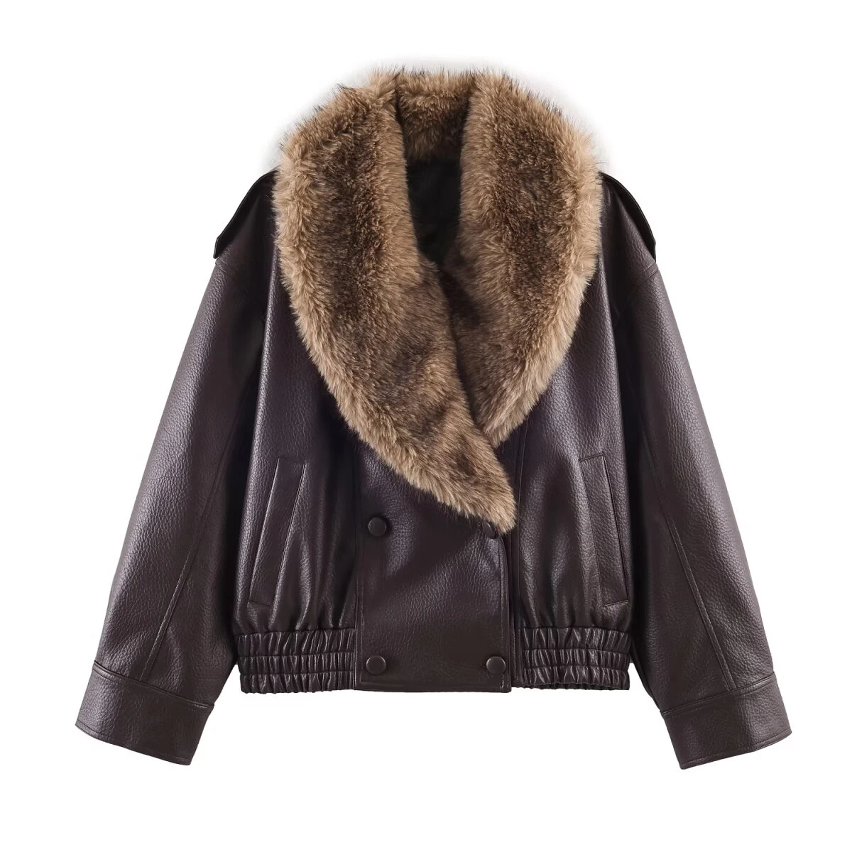 Inverno novo produto feminino solto destacável gola de pele imitação jaqueta de couro jaqueta de couro