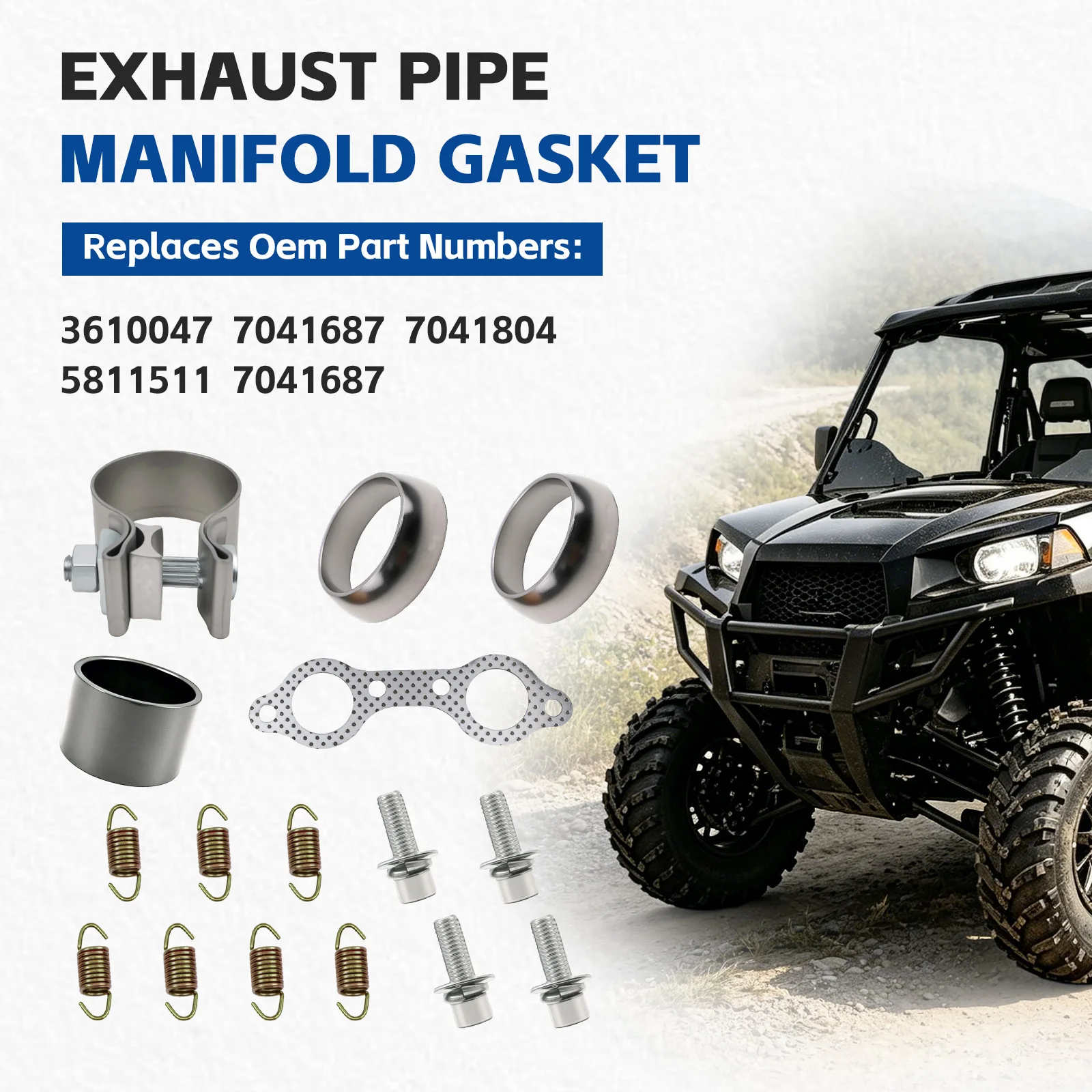 Exhaust Pipe Manifold Gasket Spring Rebuild Kit for Polaris Ranger RZR 800 EFI 2008-2010 Sportsman Ranger 700 800 900 5811511