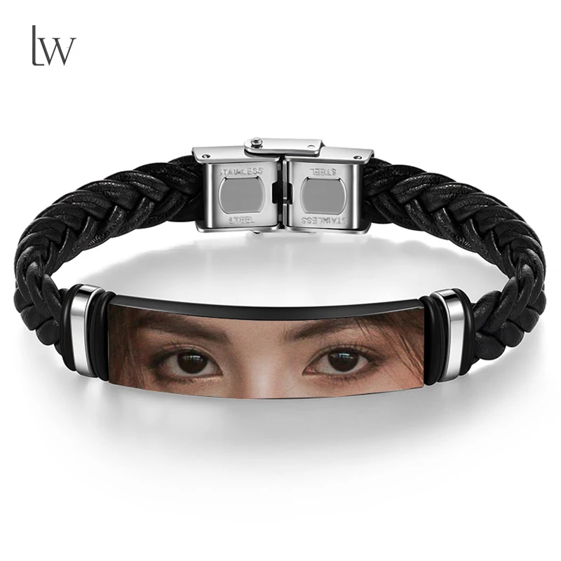

Personalized Eyes Photo Bracelet for Men Custom Eye Engraved Text Picture Bracelet Stainless Steel Leather Bracelets Jewelry