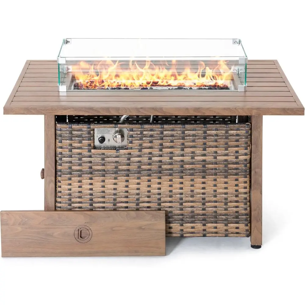 

Газовый стол-кострище 43 CSA-Approved с защитой от ветра, стеклянными бусинами и крышкой для использования на открытом воздухе, коричневый