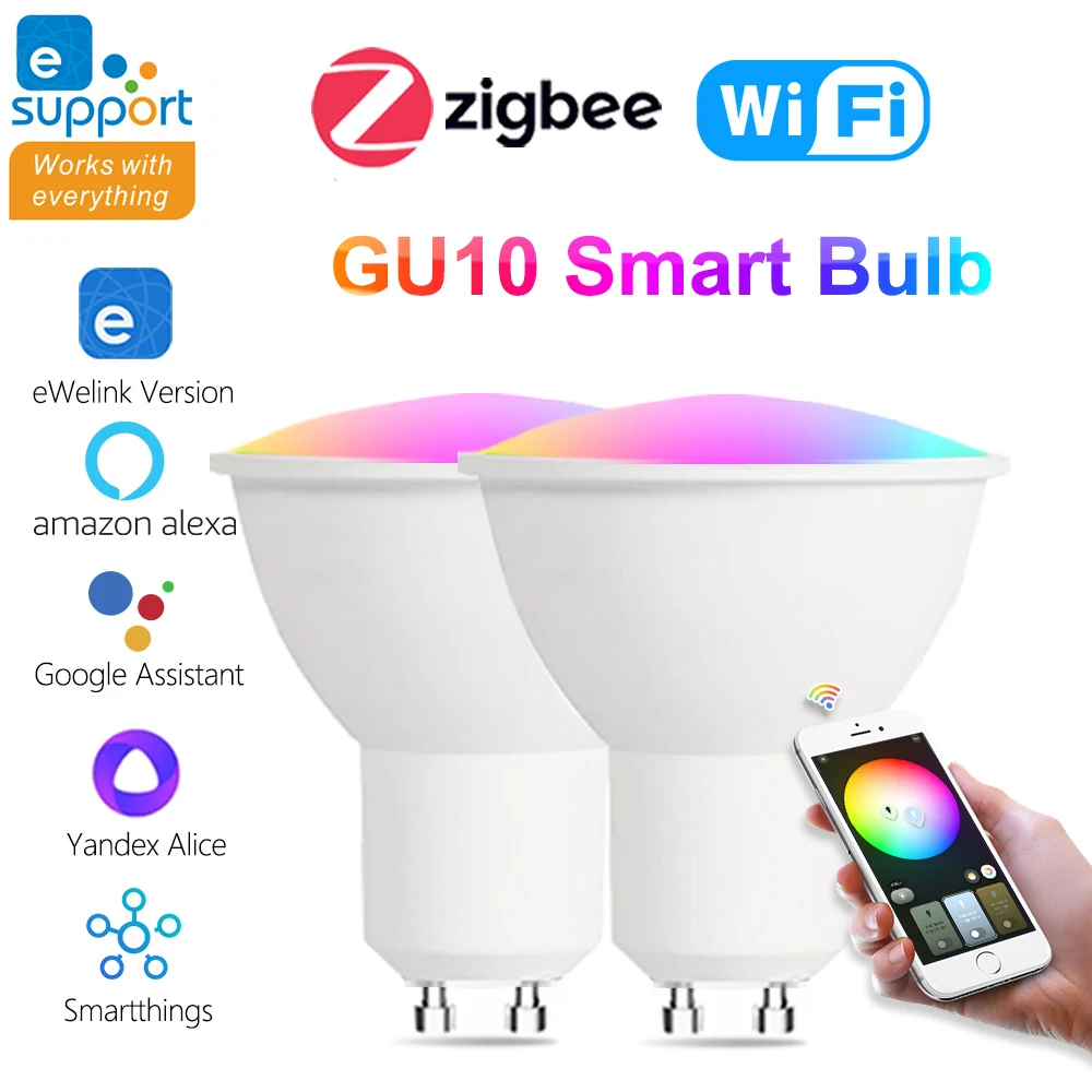 EWelink GU10 inteligentne żarówki światła Led na Wifi Zigbee 5W GU10 RGB CW WW lampka punktowa dla Alexa Google Yandex Alice Smartthings 1-6pcs