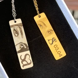 Personalized Custom Eyes Photo Necklace Laser Engraved Picture Stainless Pendant Women's Necklaces Anniversary Gift Jewelry