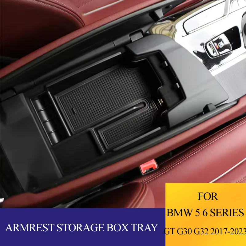 Car Armrest Storage Box For BMW 5 6 Series GT G30 G32 2017-2023 Central Control Organizer Tray ABS Interior Accessories
