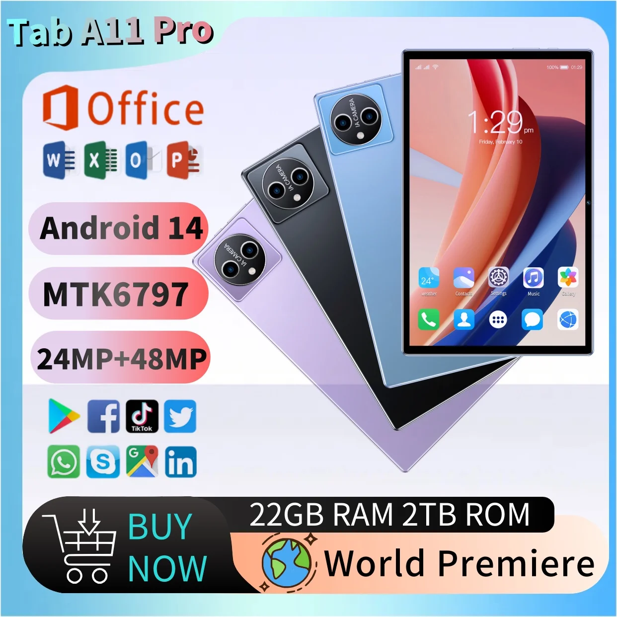 New Tab A11 Pro Smasung Tablet 16GB RAM 1TB ROM 11-inch MTK 6797 20000mAh Bluetooth5.0 5G Thin and light Easy to carry Tablet PC