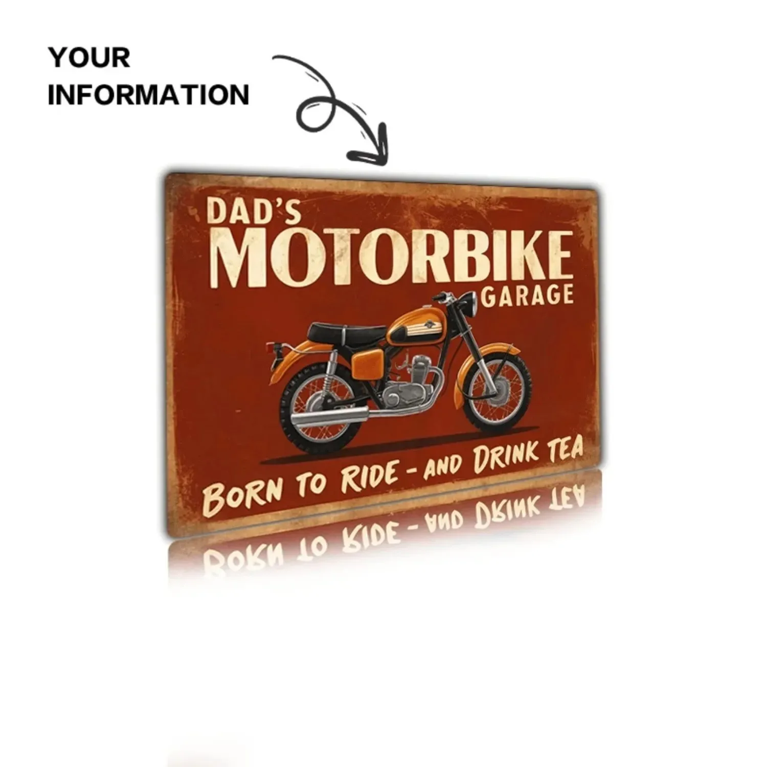 1pc 2D Flat Personalized Motorbike Garage Metal Plaque Custom Text Wall Hanging Ornament Man Cave Workshop Indoor Outdoor Gift F