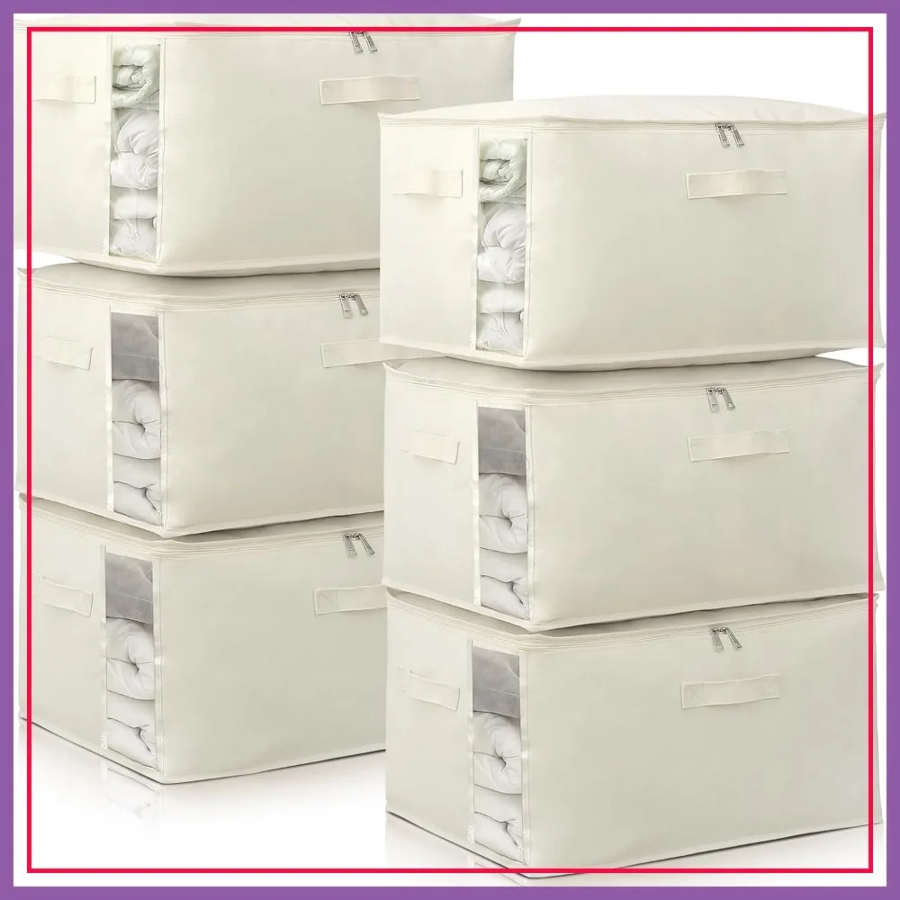 

6Pack 75L Clear Window Storage Bins for Quilts, Blankets, Sweaters - Collapsible Closet Organizers with Sturdy Zipper