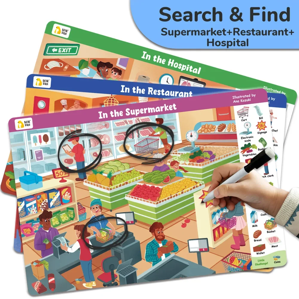 3-Themen-Suche und Find-Spiel auf der Suche nach verschiedenen interaktiven Aktivitäts-Malsets, Zeichenbüchern mit wiederverwendbarem Stift – Detail 18