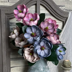SunMade 3 Heads Classic Magnolia Branch Fake Flowers Home Decor Table Decoration for Wedding Blue Flores Christmas Autumn Decore