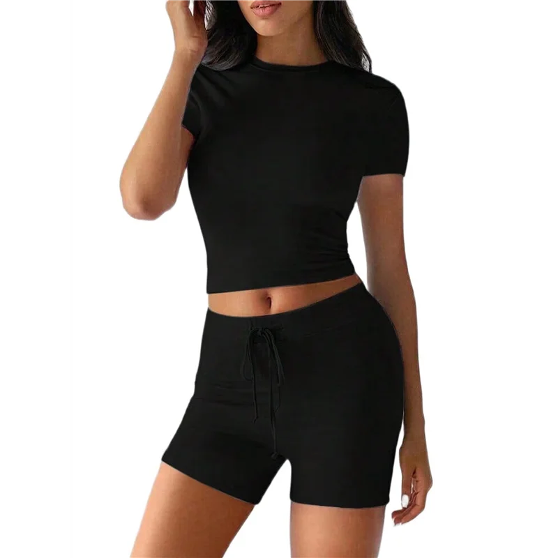 Setelan Olahraga Wanita Musim Panas A09P 2 Potong Celana Pendek Ketat