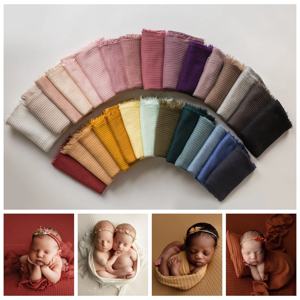 

27 Colors Newborn Photography Posing Backdrops Waffle Textured Blanket Stretchy Beanbag Fabric Baby Girl Photo Shoot Accessories