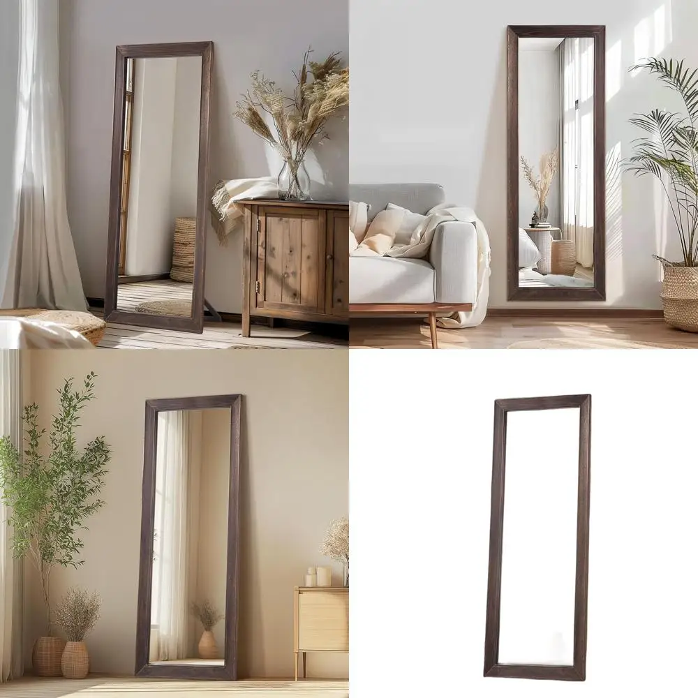 

56x21 Charcoal Brown Wooden Floor-Leaning Wall Mirror for Bedroom or Cloakroom