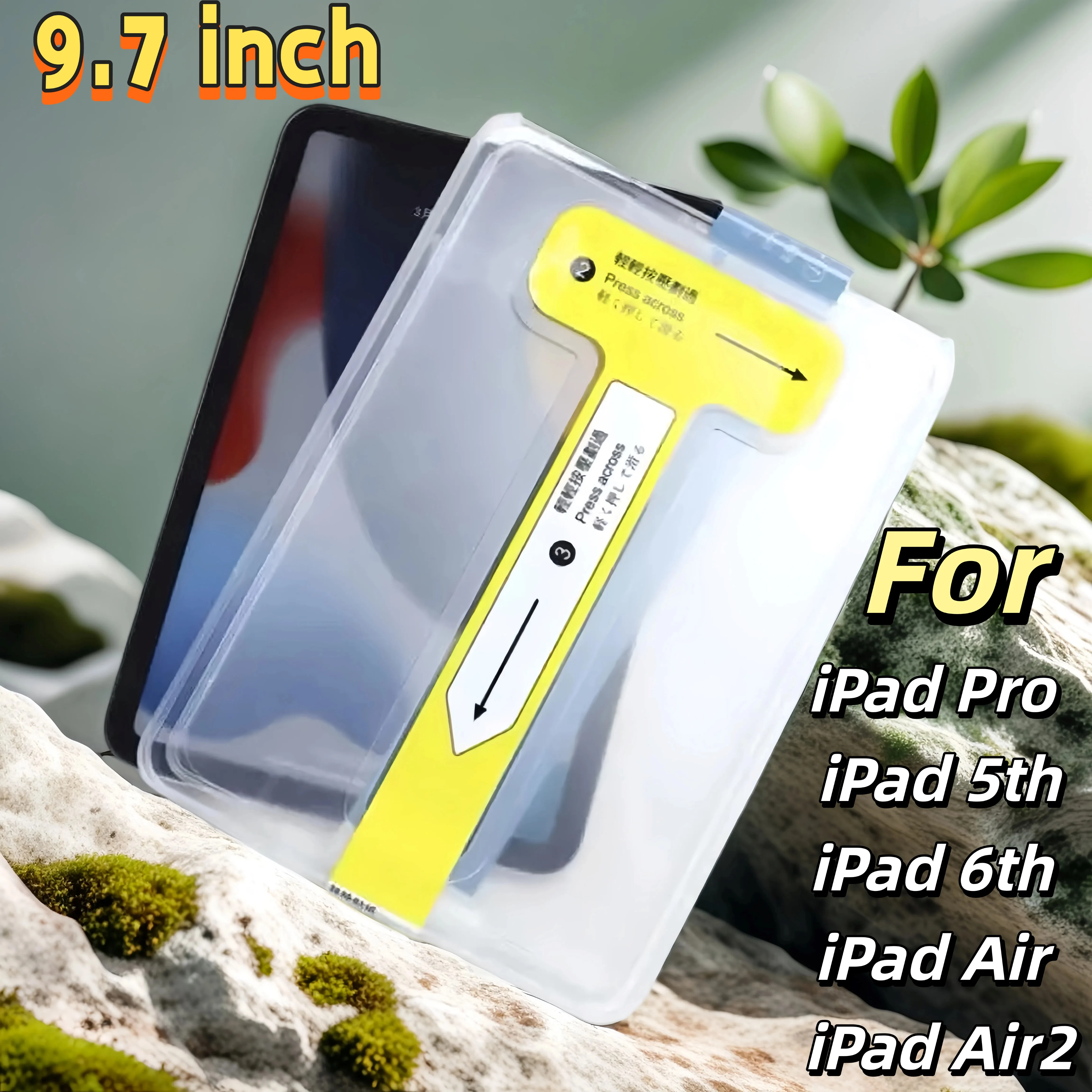 واقي شاشة من الزجاج المقوى لجهاز iPad 5 6th Air2 Pro مقاس 9.7 بوصة مع إزالة الغبار التلقائي وسهل التركيب