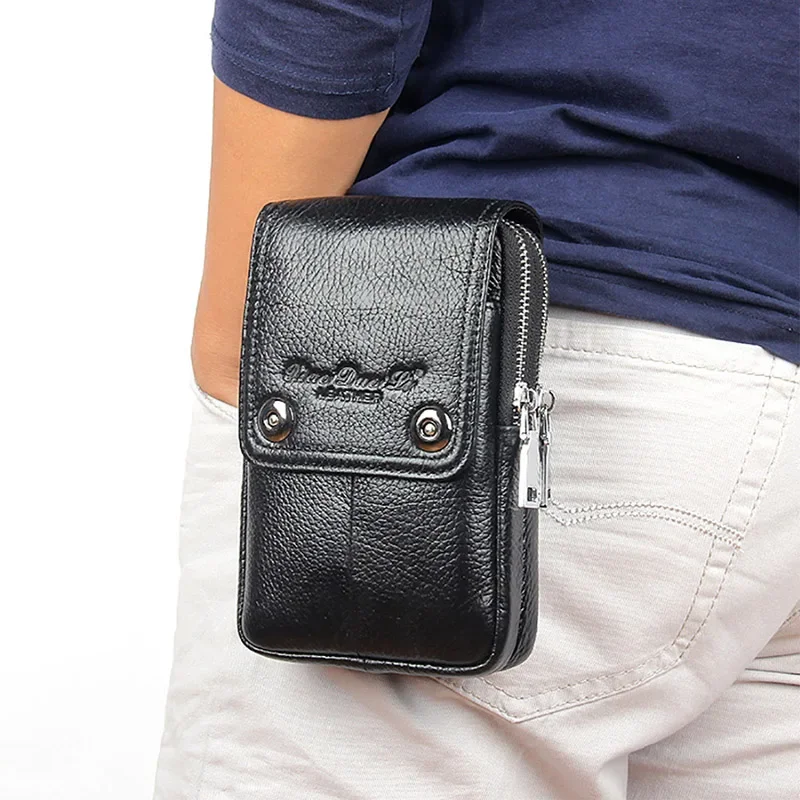 Men Genuine Leather Waist Hook Fanny Pack Cell/Mobile Phone Case Belt Purse Real Cowhide Small Shoulder Messenger Crossbody Bag