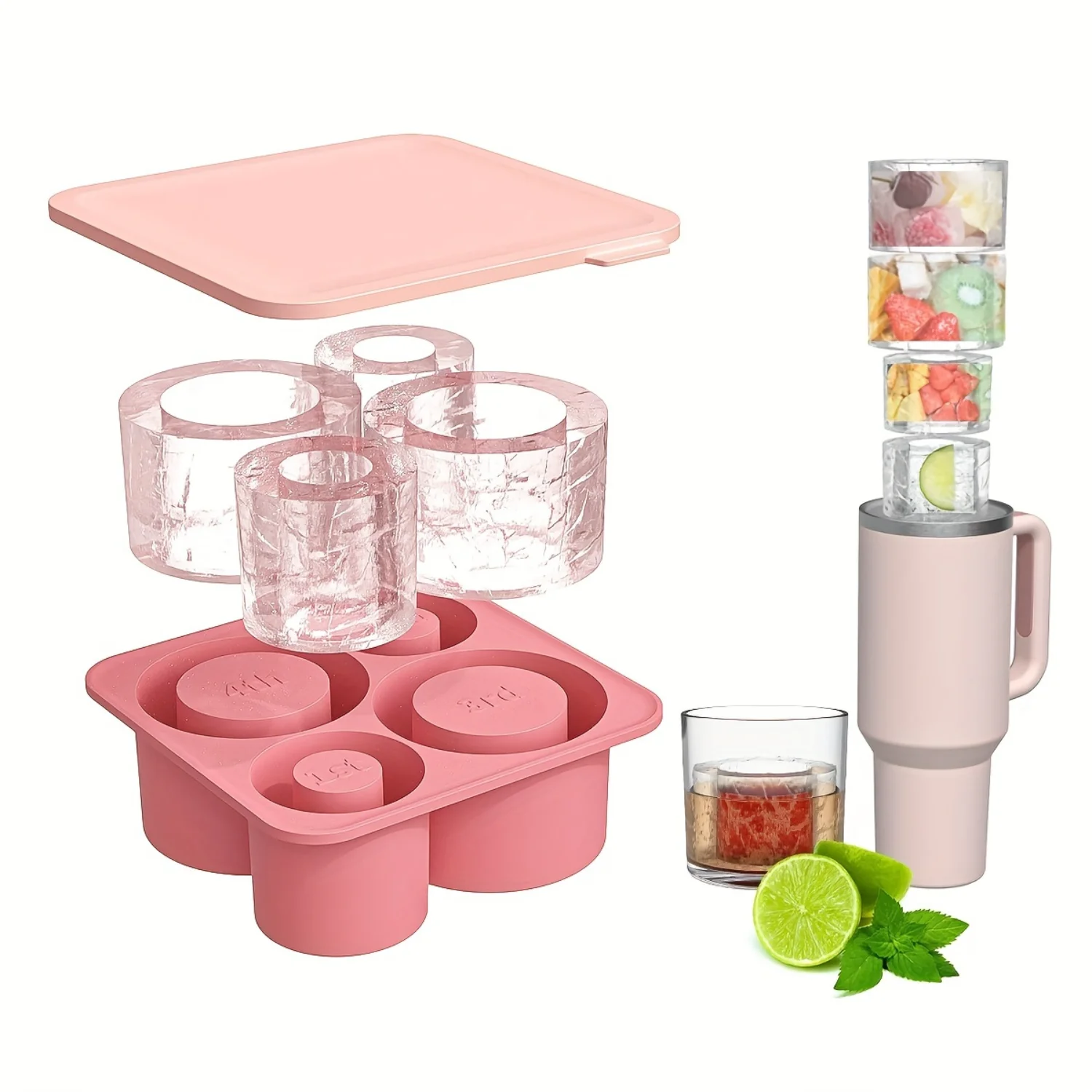 Silicone Ice Cube Tray With Lid For  Cups - Perfect For 20Oz, 30Oz, 40Oz Tumblers - Food Grade, Spill-Proof & Versatile Mold For