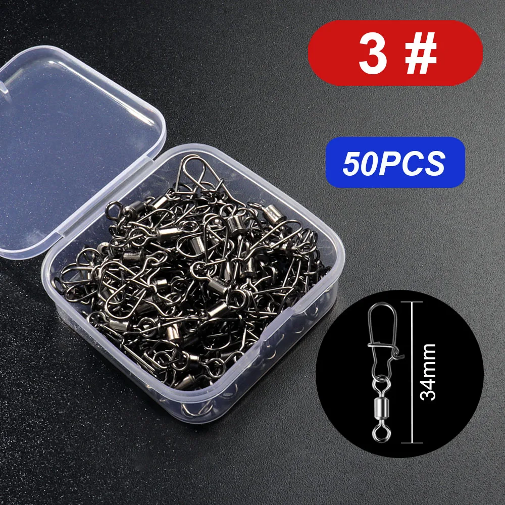 50 teile/schachtel Schwenk Snap Stecker Pin Roll Ring Angelgerät Box Schnalle Haken Locken Kit Draht Drehen Lager Pesca Werkzeug Getriebe