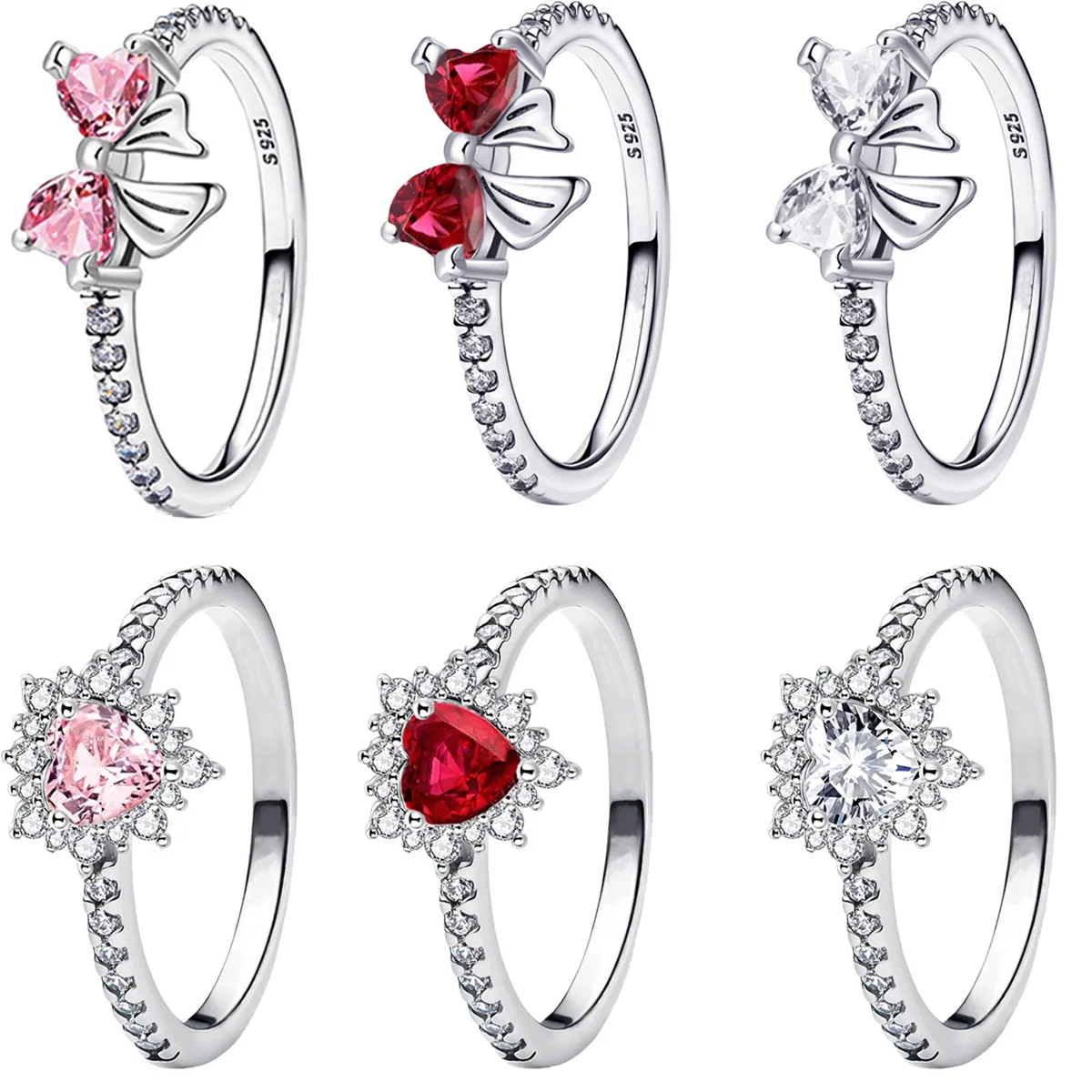 خاتم أصلي من الفضة الإسترليني عيار 925 ملون على شكل قلب وقوس على شكل قمر كريستال للنساء هدية عيد ميلاد عيد الحب مجوهرات ذاتية الصنع