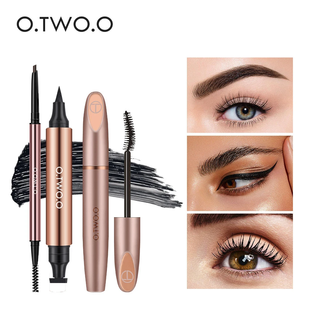 

O.TWO.O 3pcs Eyes Makeup Kit Black Eyeliner Stamp Mascara Eyeborw Pencil Long-lasting Waterproof Cosmetic Set Make-up for Women