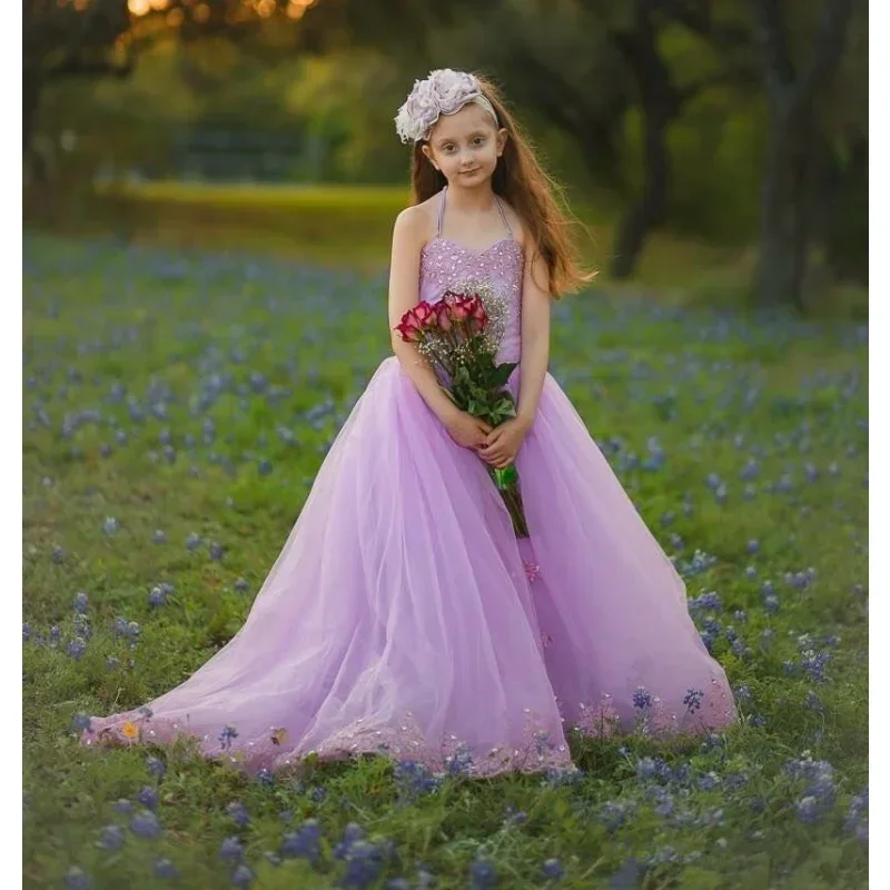 

Purple Flower Girl Dresses A-LINE Sweetheart Sleeveless Floor-Length Princess Pageant Dress for Wedding Bridesmaid