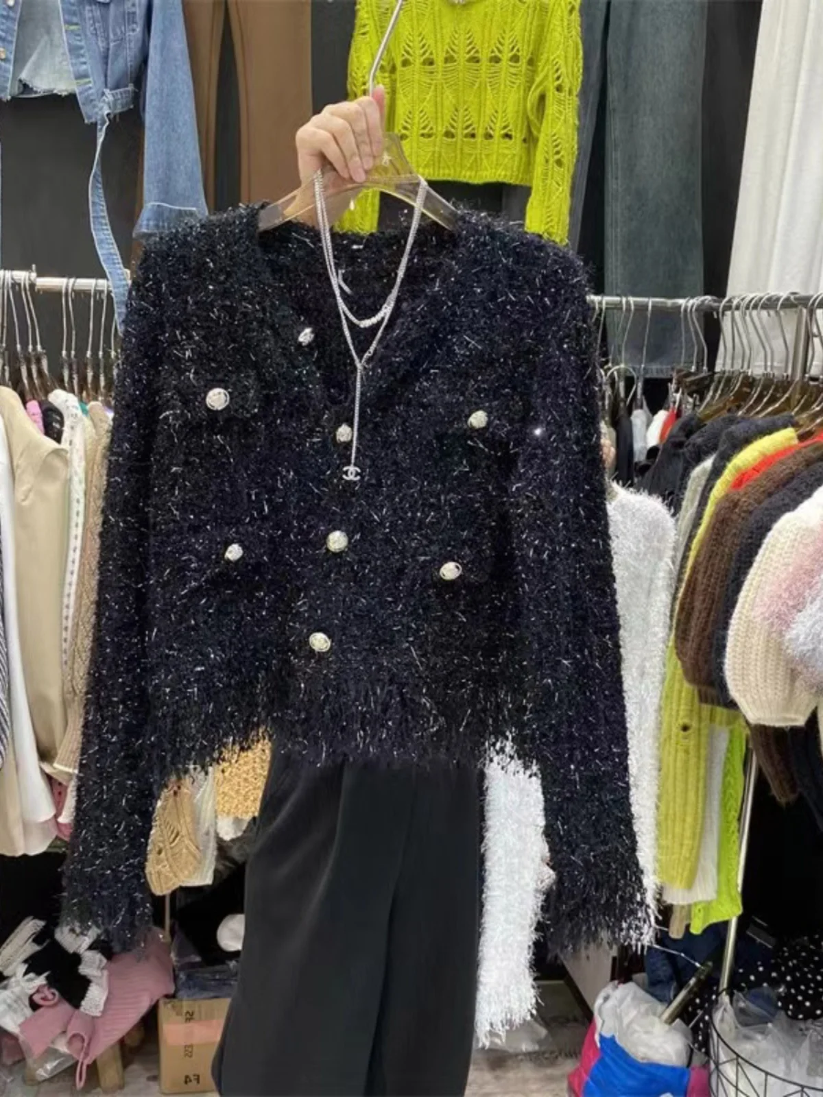 Faionable V-Ne Tassel Bright Tead ort Open Cardigan Sweater Women's Single Button Autumn Winter New Arrival Korean St...