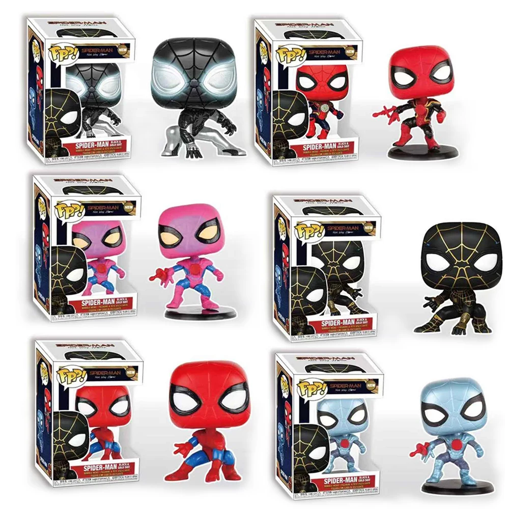 funko Pop Marvels Avenger Spider-Man 3 Heroes Are Homeless Spiderman #911 Black Gold Suit Bobble Head Collectible Model Toys