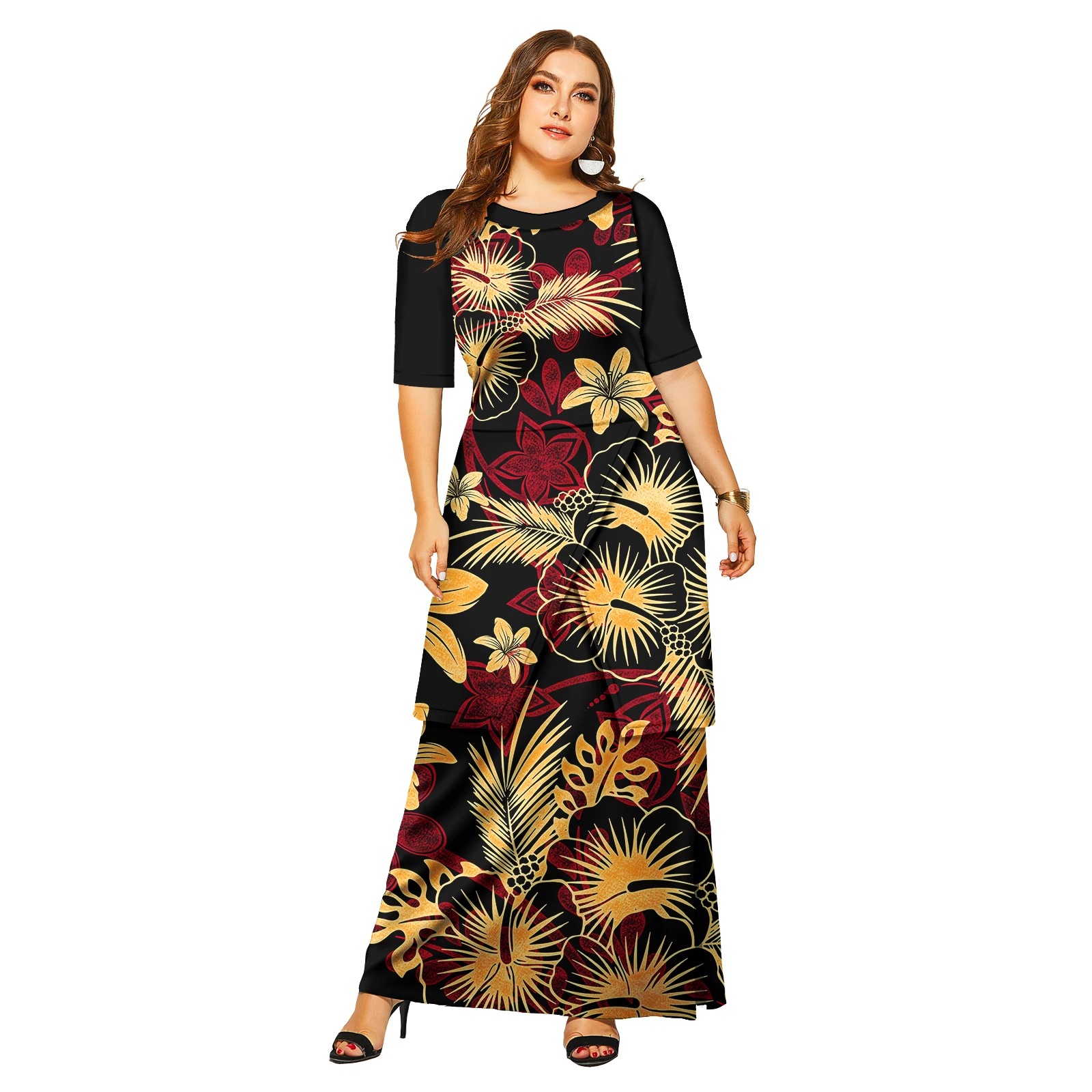 Robe longue élégante à manches florales pour femmes, nouvelle mode, île du Pacifique, vêtements de plage hawaïens, robes Puletasi