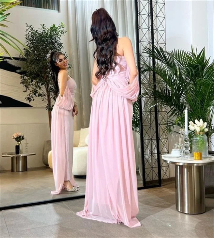 Affascinante abito da sera arabo saudita rosa con strascico elegante abito da ballo Abaya Turchia senza spalline 2025 compleanno di fidanzamento personalizzato