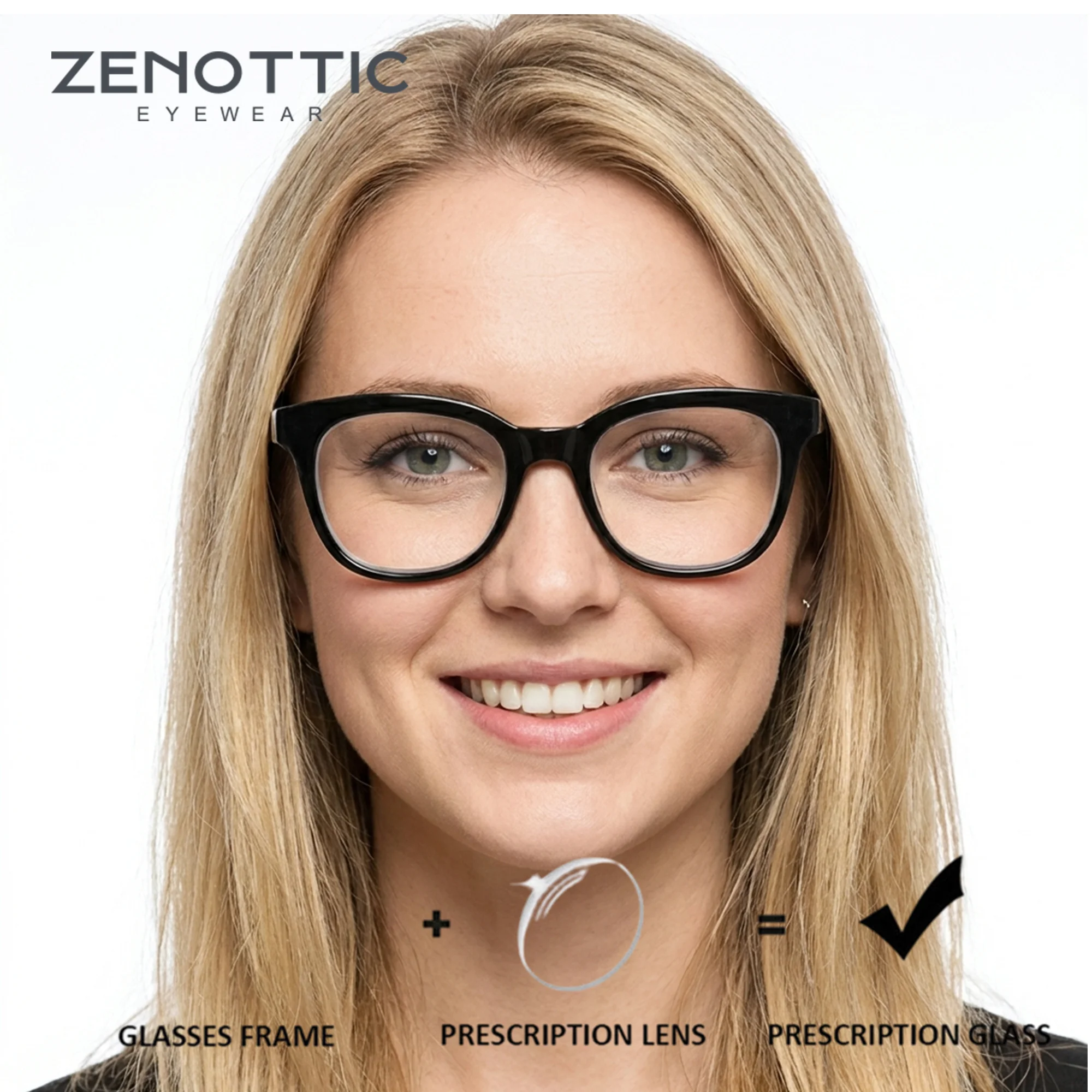 ZENOTTIC (M Size) Square Prescription Glasses Myopia Lenses Progressive Multifocal Optical Eyeglasses for Women