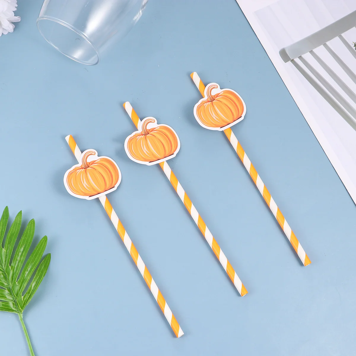 

40Pcs Pumpkin Paper Straws Striped Halloween Decoration Party Supplies Eco Friendly Creative Straw for Juices Smoothies
