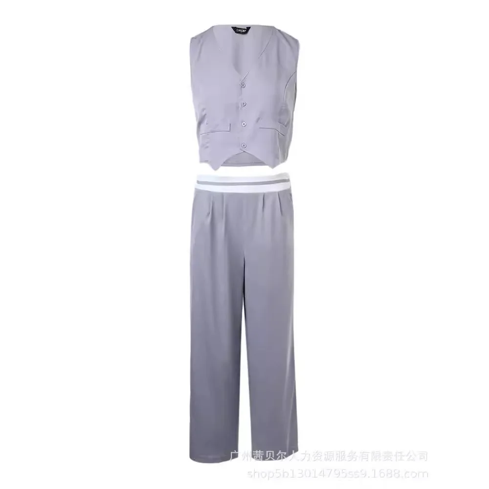 Vest Top & Pants Set Women Two Piece Sets Long Pants Set Sleeveless Tops High Waist Straight Pant Elegant Casual Y2k