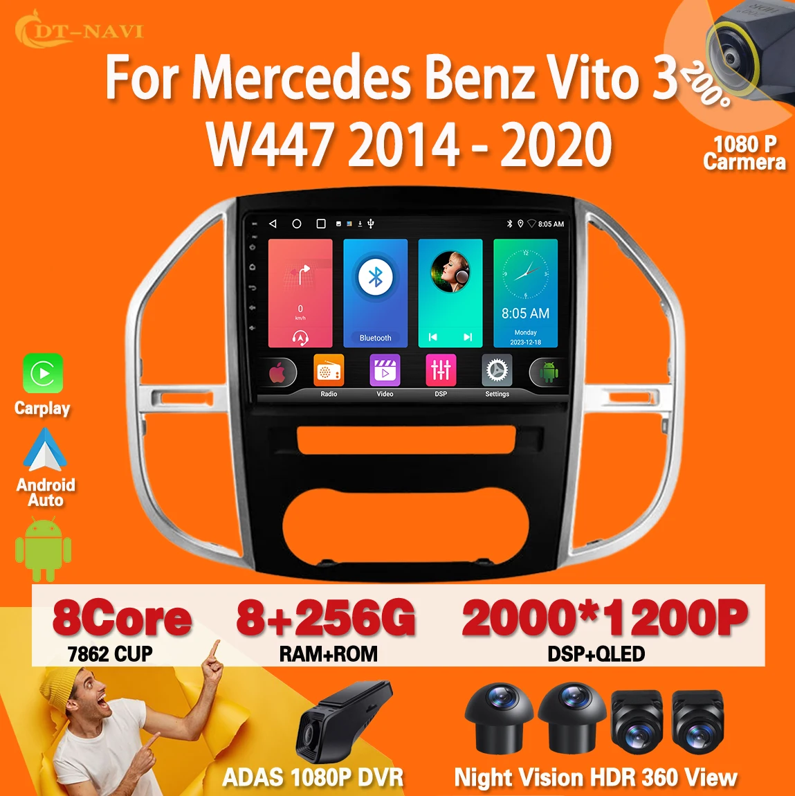 

Android 13 For Mercedes Benz Vito 3 W447 2014 - 2020 Carplay Auto Radio Stereo Multimedia Player Navigation GPS 4G WlFl BT QLET