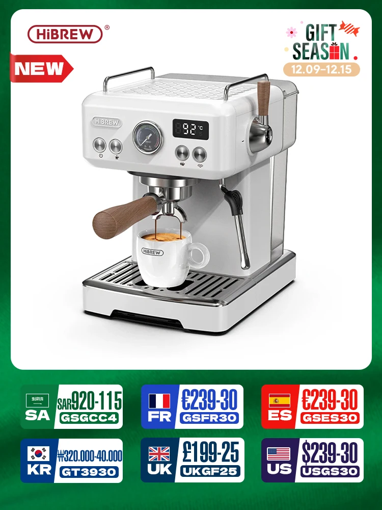 HiBREW Semi Automatic Espresso Coffee Machine DIY Function 20Bar Pressuer Temperature Adjustable For Cappuccino & Latte H10plus