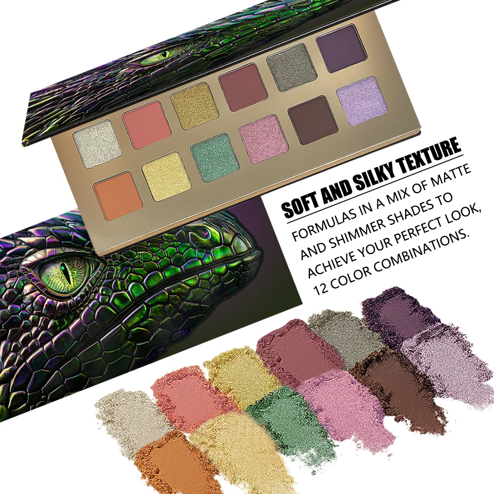 Palette de fards à paupières caméléon 12 couleurs, paysage de couleurs élevé, mat et scintillant, imperméable et résistant à la sueur, parfaite pour les scène et les parties