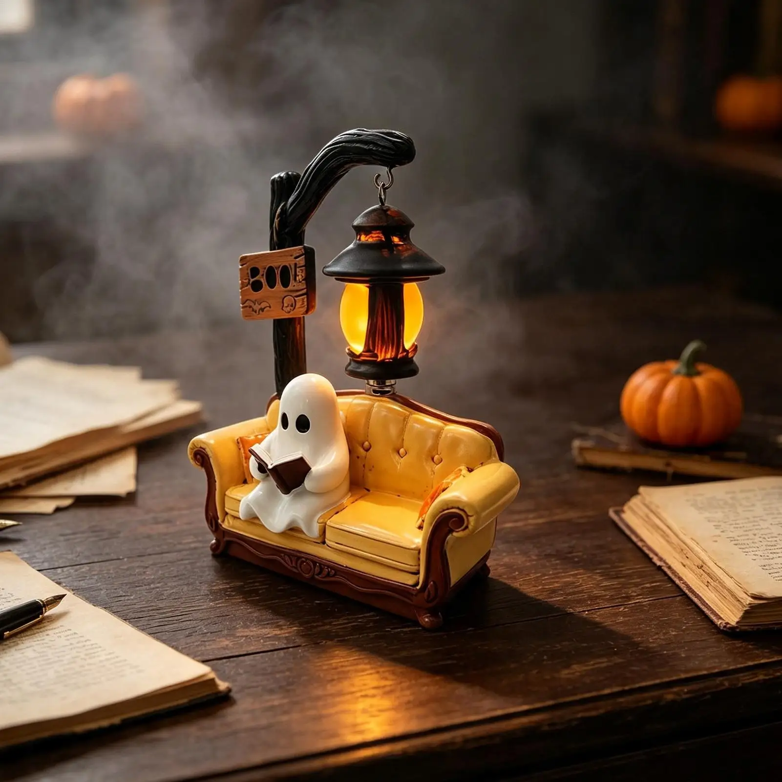 Cute Ghost Reading Lamp Halloween Decoration Ghost Reading Ornament Cute Ghost  Decorative LED Lamp For Home Office Bookshelf