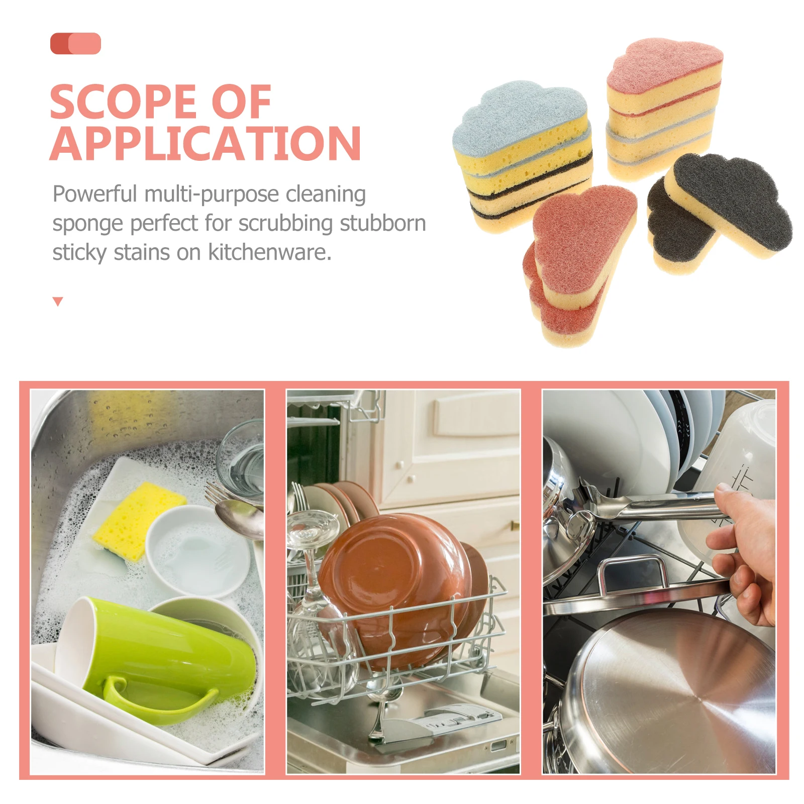 

12pcs Cleaning Kitchen Premium Lightweight Durable Dish Bowl Cup Surface Dirt Removal Sponge Blue Black Red Each Color