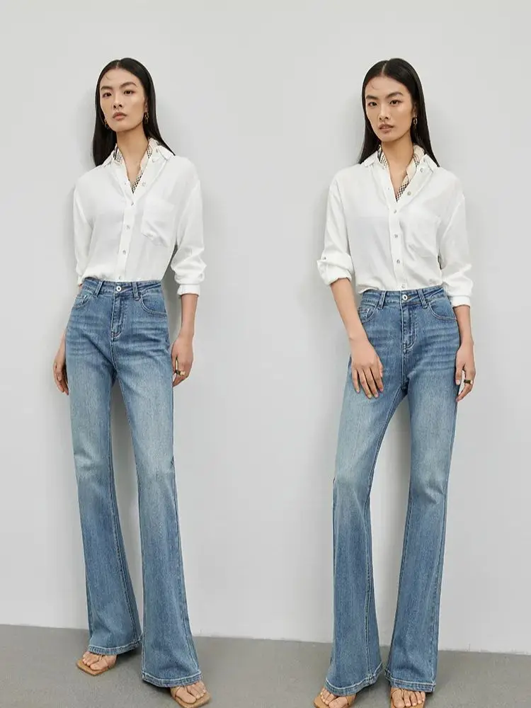 

Women High Waist Flare Jeans Vintage Washed Denim Pants Casual Slim Bootcut Jeans Streetwear Fashion Trousers