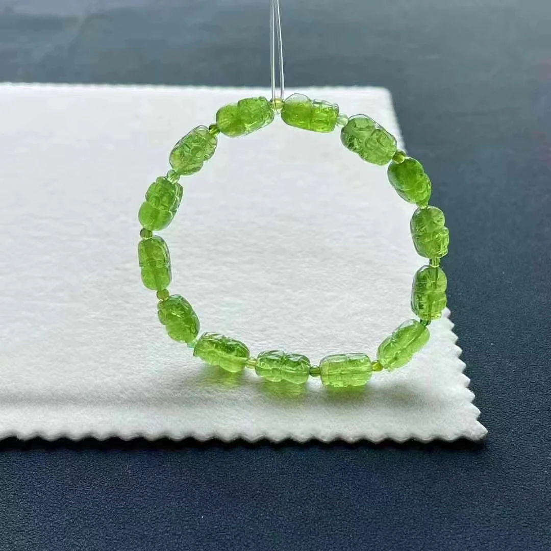 Natural Green Tourmaline Clear Beads Bracelet 7*11*4.5mm Pi Xiu AppleGreen Tourmaline Women Men Jewelry AAAAAAA