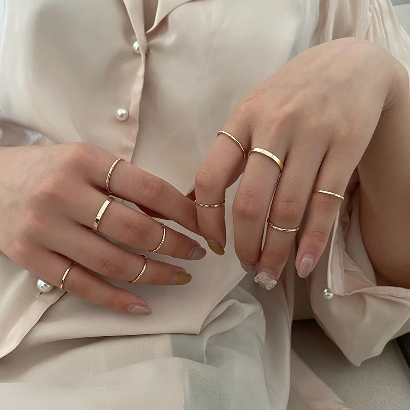 10Pcs/Set Fashion Minimalist Midi Vintage Gold Silver Color Joint Rings Sets for Women Joint Classic Knuckle Finger Rings