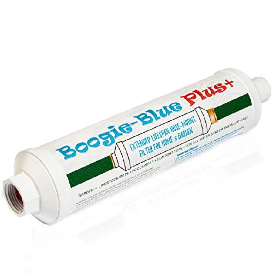 Filtro de agua para manguera de jardín Boogie Blue Plus para caravanas y uso en exteriores - Elimina cloro, cloraminas, COV, pesticidas/herbicidas