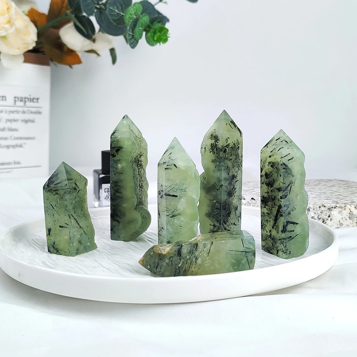 1PC Natural Crystal Prehnite Grape Quartz Mace Divination Soul Random Size Home Decor Energy Healing Gem